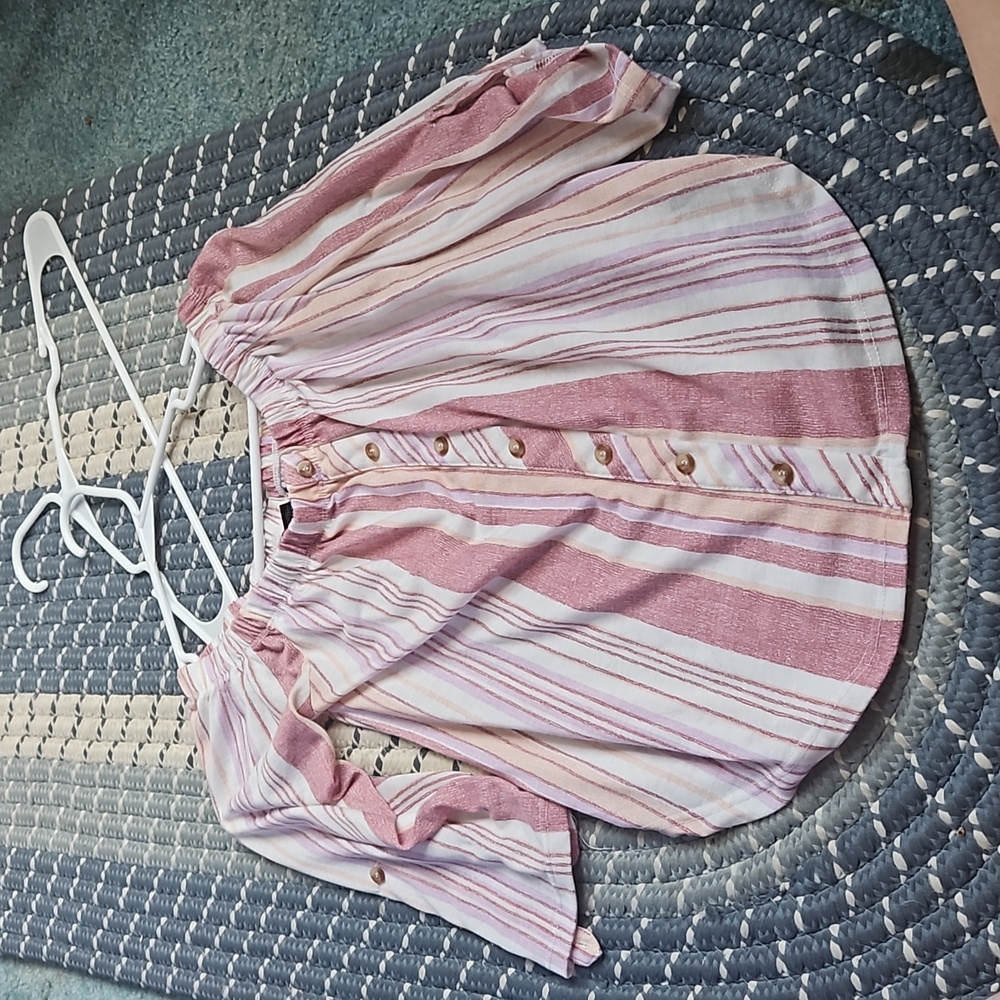 Off the shoulder the shoulder striped, button shirt